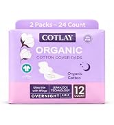 COTLAY Organic Cotton Sanitary Pads for Women – 24 Count Overnight Pads for Heavy Flow, Organic P...