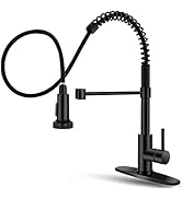 OWOFAN Black Kitchen Faucet with Pull Down Sprayer Stainless Steel Single Handle Pull Out Spring ...