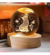 YU FENG 3D Carved Cat Crystal Ball with Luminous Base for Cat Lovers 2.36 Inches