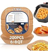 Air Fryer Paper Liners for 6-8 Qt Airfryer, 200pcs 7.9 x 7.9 inch XL Square Disposable Parchment ...
