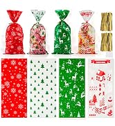 Yixiang 200 PCS Christmas Cellophane Goody Bags Assortment for Holiday Treats, Party Favors, Cell...