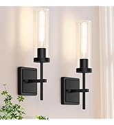 Spiglamm Wall Sconces Set of Two, Matte Black Bathroom Sconces Wall Lighting with Clear Glass, Mo...