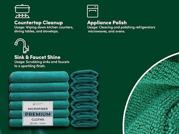 premium microfiber cleaning cloths reusable washable non-scratch dusting polishing high absorbency
