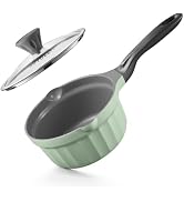BUYDEEM Ceramic Coating Non Stick Sauce Pan 7.1 inch, Heavy-Duty 5.5mm Base with Glass Lid, All S...