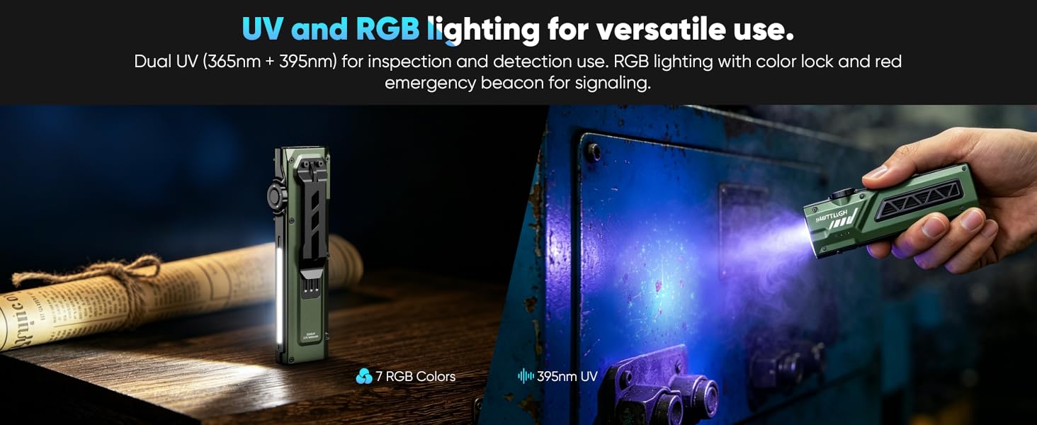 pocket flashlight with uv black light and rgb light