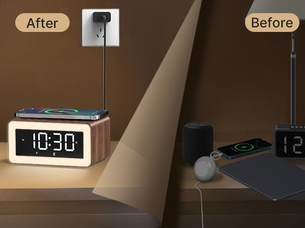 alarm clock with wireless charging sound machine desk decor night light bluetooth speaker