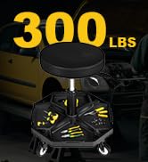 YELLOW JACKET Rolling Garage Seat with Wheels Adjustable Height Pneumatic Mechanic Stool 300Lbs