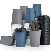 100 Pack 12oz Paper Coffee Cups, Disposable Coffee Cups with Lids, Sleeves and Stirring Sticks, H...