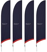 12ft Outdoor Feather Flag Pole Set, 4-Pack, Black Aluminum-Fiberglass Construction, with Spike Ba...