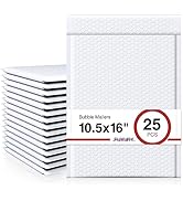 Fuxury White Bubble Mailers 10.5x16 Inch 25 Pack, Self Seal Padded Envelopes Waterproof Shipping ...