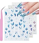 Butterfly Nail Stickers 5D Embossed Nail Decals Blue Seashell Shinny Butterfly Nail Art Stickers ...