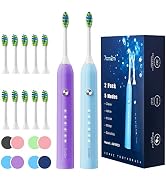 7AM2M Rechargeable Sonic Electric Toothbrush 2 Pack, Soft Toothbrushes for Adults and Kids with 1...