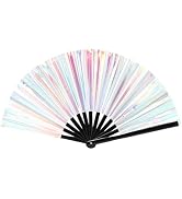 ffscafscn Folding Fan UV Glow Rave Bamboo Summer Hand Fan Laser Silver Decoration Dancing Party W...