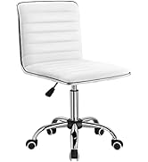 Furmax Mid Back Vanity Chair for Makeup Room, Low Back PU Leather Swivel Computer Desk, Task and ...