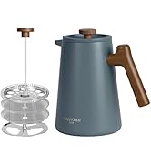 POLIVIAR French Press Coffee Maker, 34 oz Coffee Press with Real Wood Handle, Double Wall Insulat...
