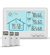 Indoor Outdoor Thermometer Wireless, 5 Inch Display Digital Hygrometer Thermometer Temperature Hu...