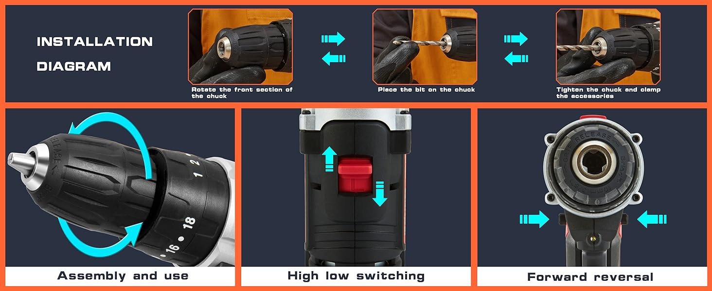 Cordless drill driver power impact screwdriver electric electrical tools batteries sets combo kits