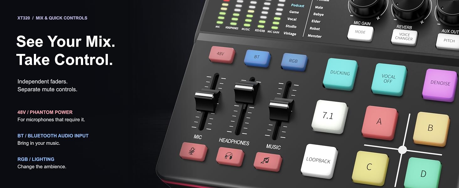XT320 ducking lowers background music when you speak.