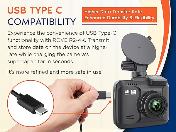 dash cam with usb c charger cable, data cables