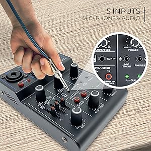 Professional Wireless DJ Audio Mixer - 3-Channel Bluetooth DJ Controller Sound Mixer w/USB Audio