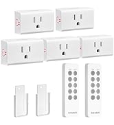 SURAIELEC Remote Control Outlet, Wireless Light Switch - 5 Outlets + 2 Remotes, 15 AMP, 100FT Ran...