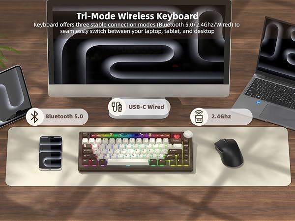 75% Mechanical Keyboard with Screen and Knob, Retro Creamy Wireless Gaming Keyboard Custom