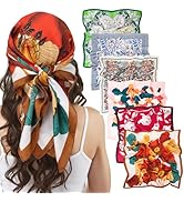 JATEBI 6 PCS Head Scarf for Women Hair 27'' Square Satin Silk Feeling Hair Scarves Bnadana Fashio...