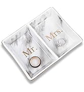 Aller Home &amp; Kitchen Mr. &amp; Mrs. Ring Dish Jewelry Plate (Marble Design) - His and Hers Two Sectio...