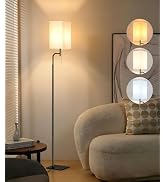 Modern Floor Lamp with 3 Color Temperatures, Square Linen Shade &amp; Solid Iron Flat Base for Stabil...