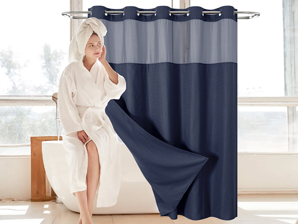 navy no hook shower curtain