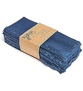 ACCENTHOME Navy Cotton Linen Napkin Set of 12 18x18 inch Dinner Napkins - Washable Soft Premium H...