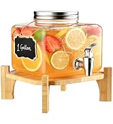 Aofmee Glass Drink Dispenser for Fridge, 1 Gallon Beverage Dispenser with Stand and Spigot, Drink...