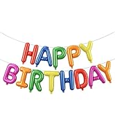 Rainbow Happy Birthday Balloons Banner,16 Inch Mylar Foil Letters Set,Inflatable Reusable Party D...