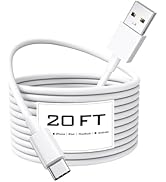 Long USB C Cable 20Ft, White Premium TPE USB A to Type C Cable Charger Cord Fast Charging for iPh...