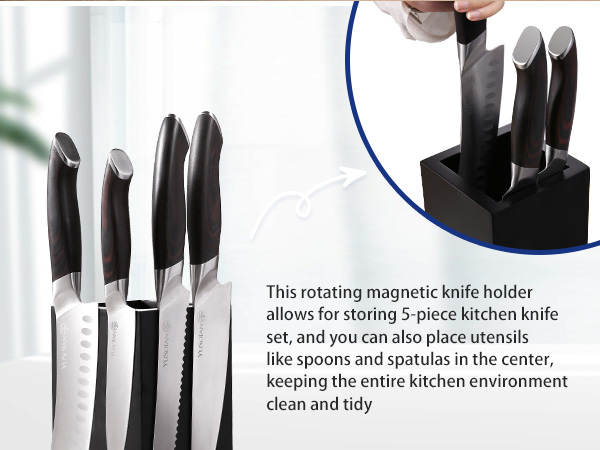 kitchen knife set with a wooden magnetic knife holder 