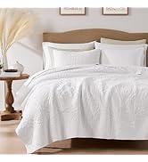 palassio White Paisley 100% Cotton Quilt King Size Bedding Sets with 2 Pillow Shams, Boho Floral ...