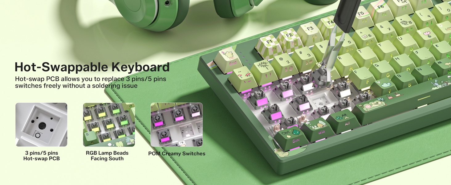Frog Wireless Mechanical Creamy Keyboard,Gaming Keyboard with Number Pad,98% Keyboard