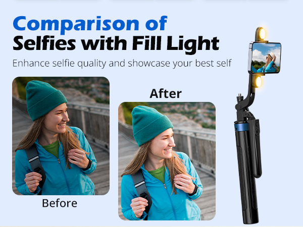 selfie stick with fill light