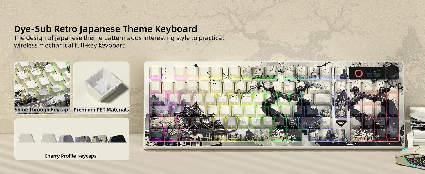 Womier L98 Retro Wireless Mechanical Creamy Keyboard with TFT Screen&amp;amp;Knob