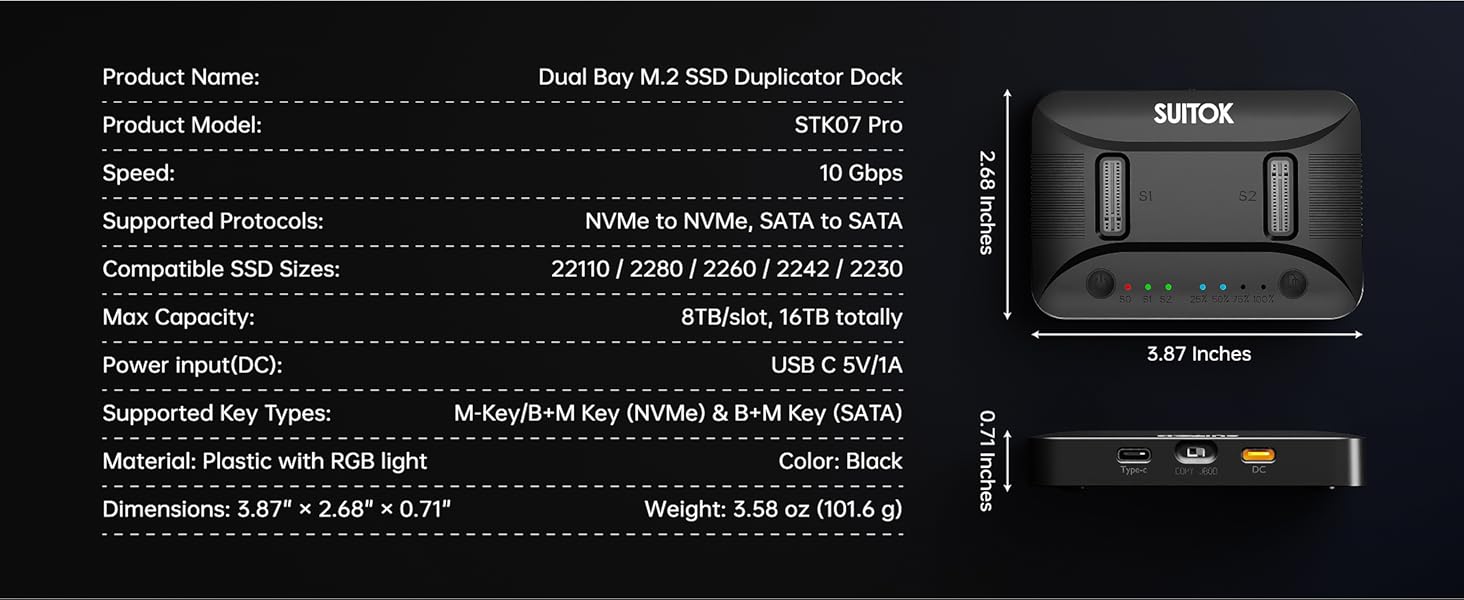 High-Speed 10Gbps USB C M.2 SSD Docking Station with One-Click Offline Cloning and Dual-Bay Support