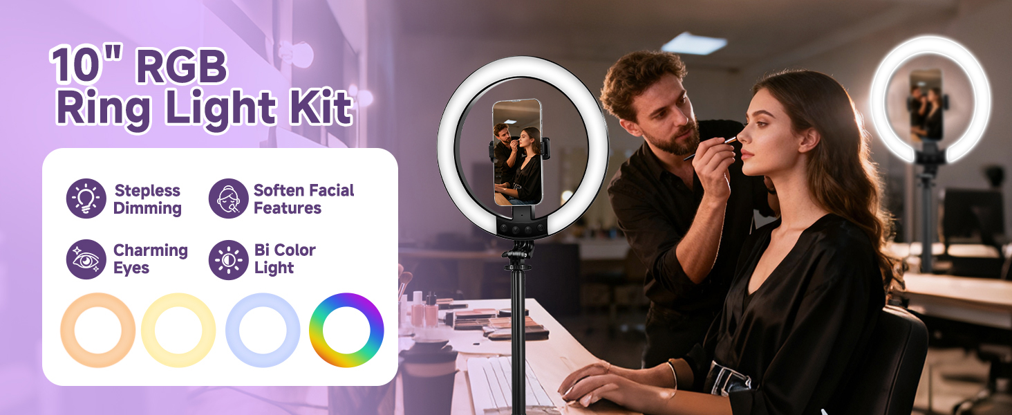 Kalofaye 10&amp;#34; Ring Light with Stand 74&amp;#39;&amp;#39; Tall &amp;amp; Phone Holder