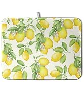 Wnoesat Summer Lemon Drying Mat Watercolor Fruit Yellow Lemon With Green Leaf Floral Dish Drying ...