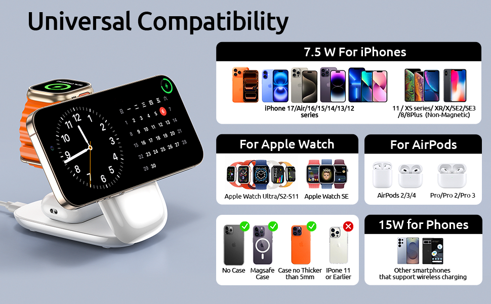 Foldable Magnetic Charging Stand, Wireless Charger for Smartphones