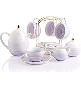 SWEEJAR Porcelain Tea Sets,8 oz Cups and Saucer Teaspoon Set of 4, with Teapot Sugar Bowl Cream P...