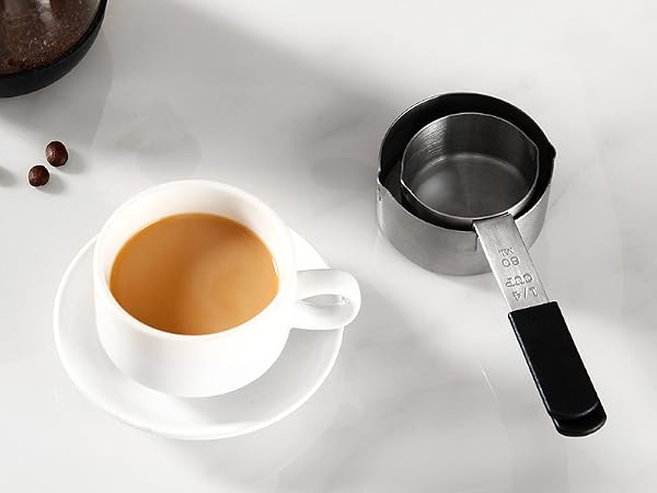 magnetic measuring cups in coffee