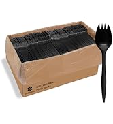 [1000 Pack] Disposable Plastic Sporks-Party Dimensions Bulk Black Disposable Silverware Plastic C...