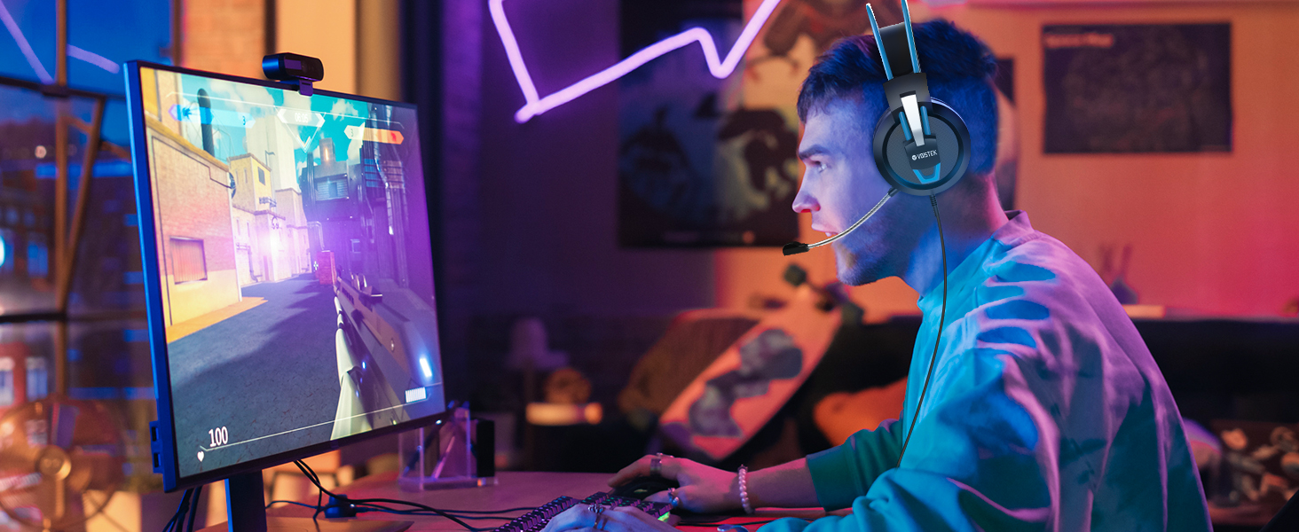 Voistek Gaming Headsets with Microphone, Gaming headphones Surround Sound, Noise Cancellation
