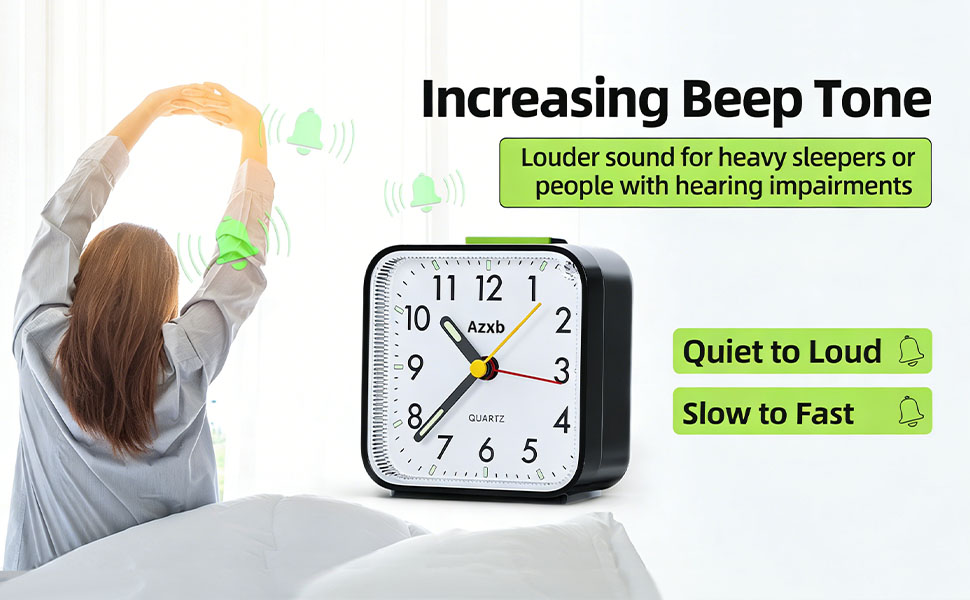 Azxb Analog Alarm Clock Silent Battery Operated Travel Alarm Clock with Night Light Snooze