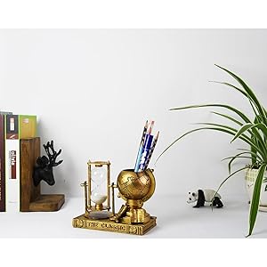 Globe-Themed Pencil Holder with Hourglass