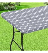misaya Rectangle Vinyl Table Cloth, Elastic Fitted Tablecloth with Flannel Backing, Waterproof Pl...